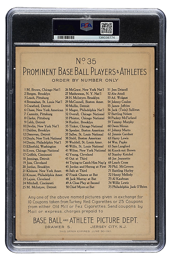 1911 T3 Turkey Red #35 Joe Tinker PSA GOOD 2