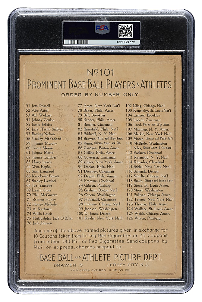 1911 T3 Turkey Red #101 Wee Willie Keeler PSA GOOD 2