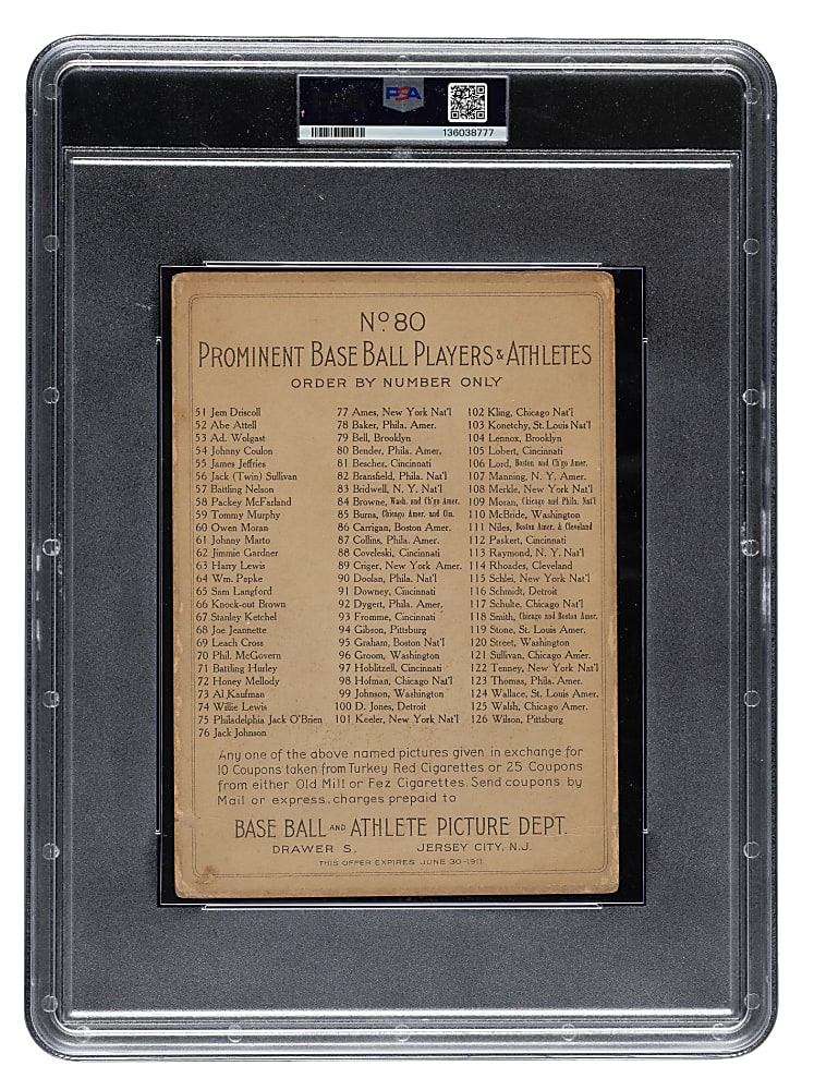 1911 T3 Turkey Red #80 Chief Bender PSA FAIR 1.5