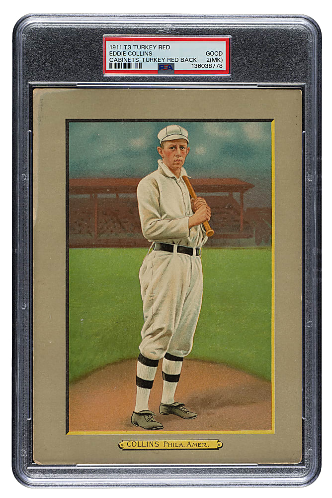 1911 T3 Turkey Red #87 Eddie Collins PSA GOOD 2 (MK) - Advertising Back