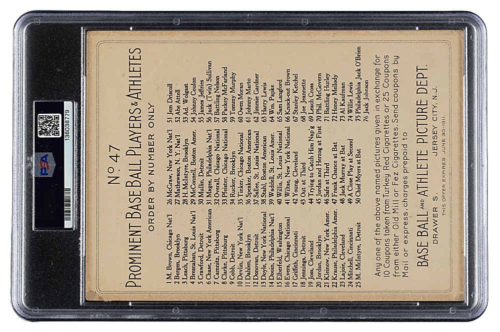 1911 T3 Turkey Red #47 Frank Chance PSA FAIR 1.5