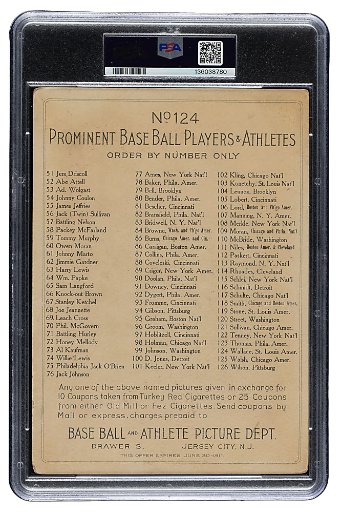 1911 T3 Turkey Red #124 Bobby Wallace PSA FAIR 1.5