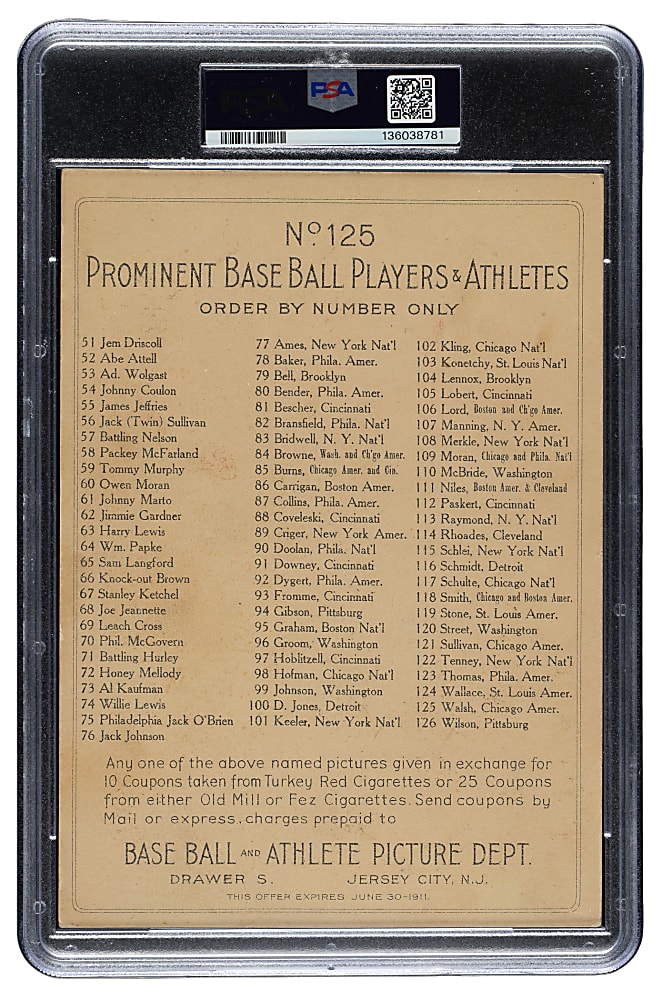 1911 T3 Turkey Red #125 Ed Walsh PSA FAIR 1.5