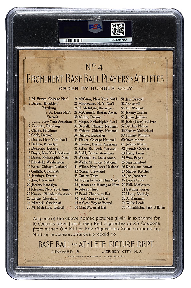 1911 T3 Turkey Red #4 Roger Bresnahan PSA POOR 1