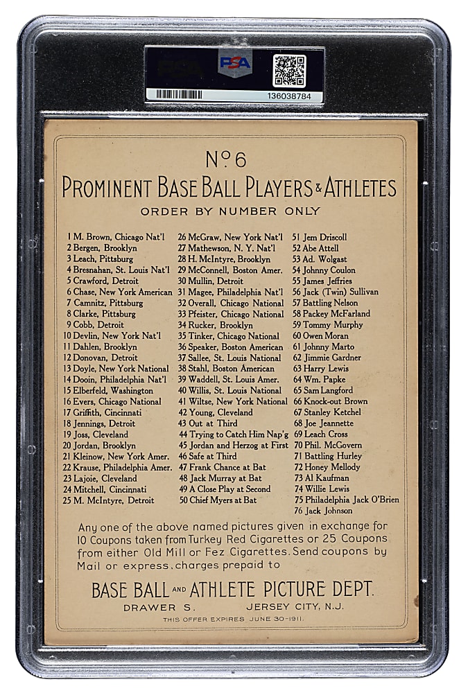 1911 T3 Turkey Red #6 Hal Chase PSA GOOD 2