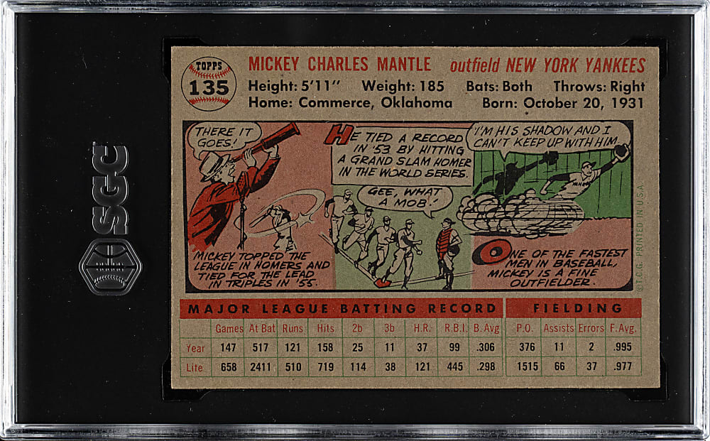 1956 Topps #135 Mickey Mantle Gray Back SGC EX/MT+ 6.5