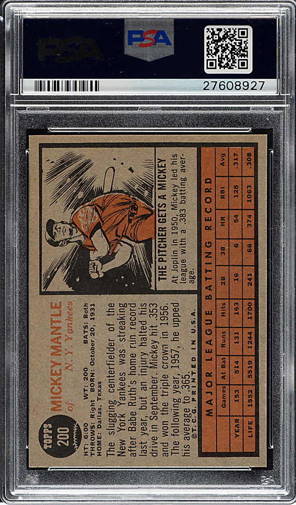 1962 Topps #200 Mickey Mantle PSA NM+ 7.5