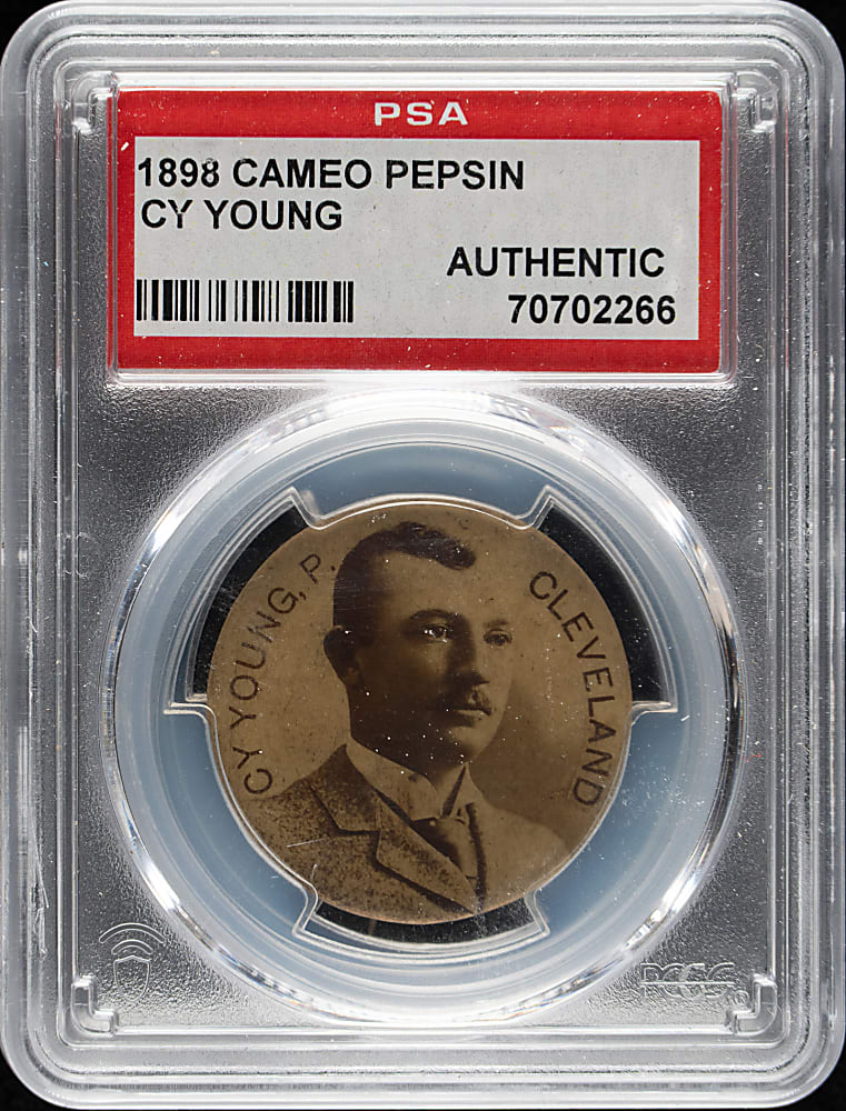1896-1897 Cameo Pepsin Gum Cy Young Pin PSA Authentic - One of Only Two Graded Examples!