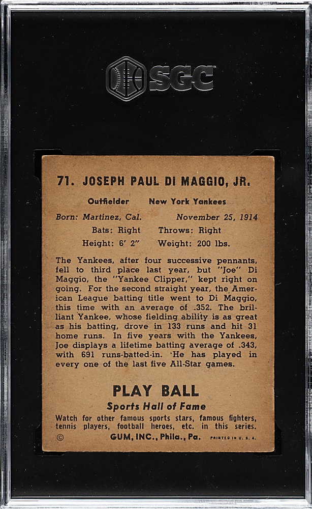 1941 R336 Play Ball #71 Joe DiMaggio SGC VG/EX 4