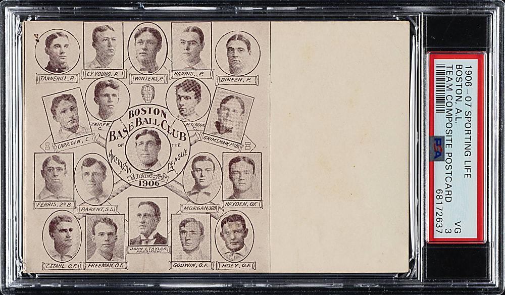 1906-1907 W601 Sporting Life Boston American Team Composite Postcard with Cy Young and Jimmy Collins PSA VG 3 - 1 of 1 - Highest Graded!