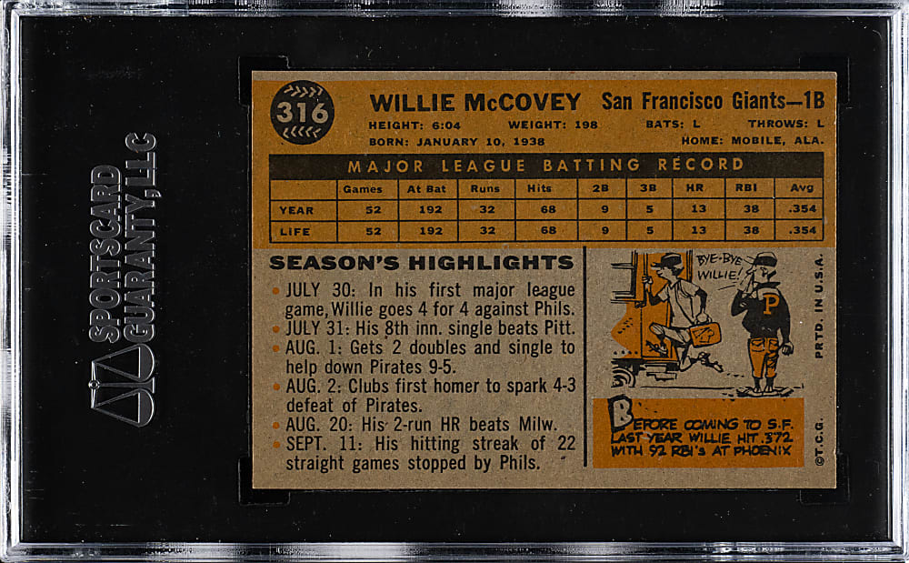 1960 Topps #316 Willie McCovey Rookie SGC NM/MT+ 8.5