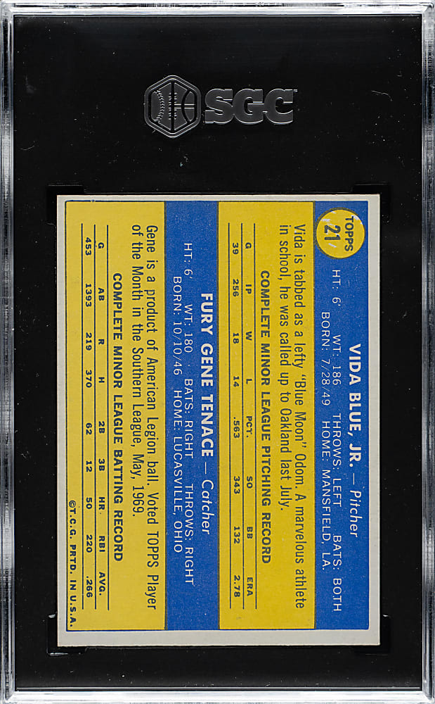 1970 Topps #21 Vida Blue Rookie SGC MINT 9 - 1 of 2 - Highest Graded!