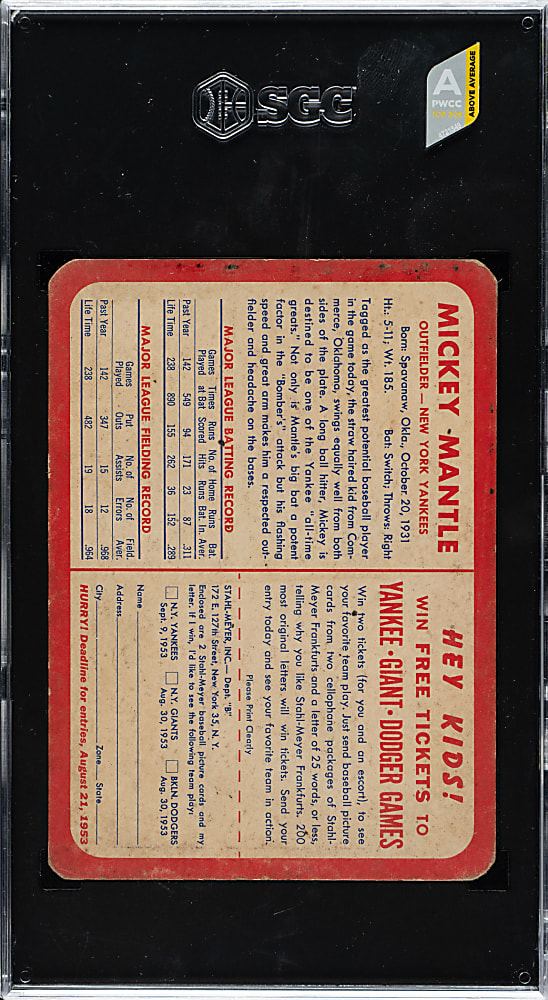 1953 Stahl-Meyer Franks Mickey Mantle SGC GOOD 2