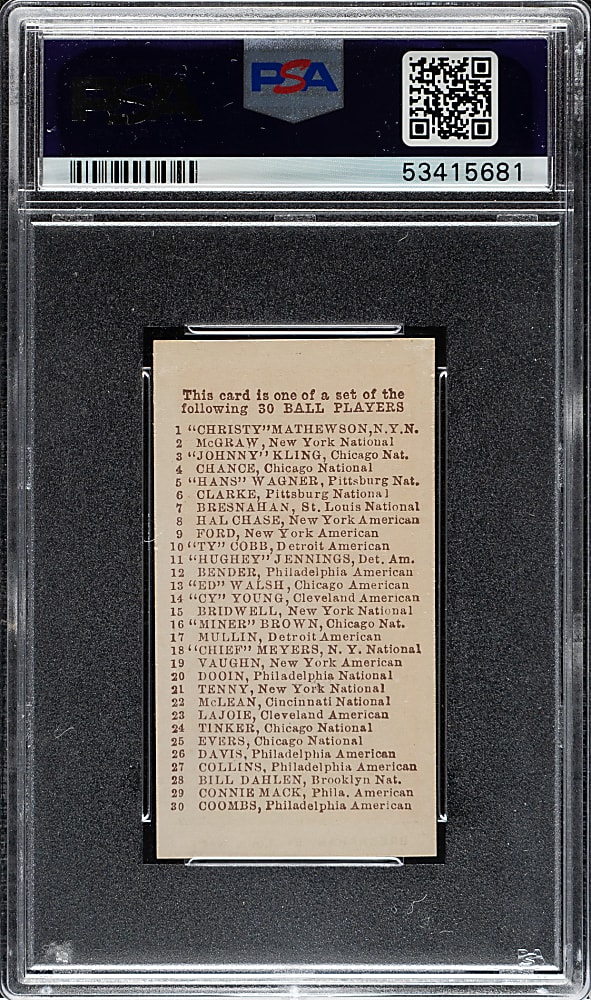 1910 E98 Anonymous "Set of 30" Roger Bresnahan PSA NM 7
