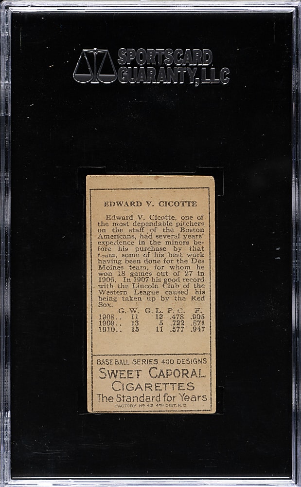 1911 T205 Gold Border Eddie Cicotte SGC EX 60