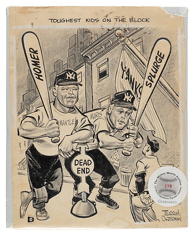 Mickey Mantle and Roger Maris Original Artwork by Murray Olderman (Ex-Mantle Estate)