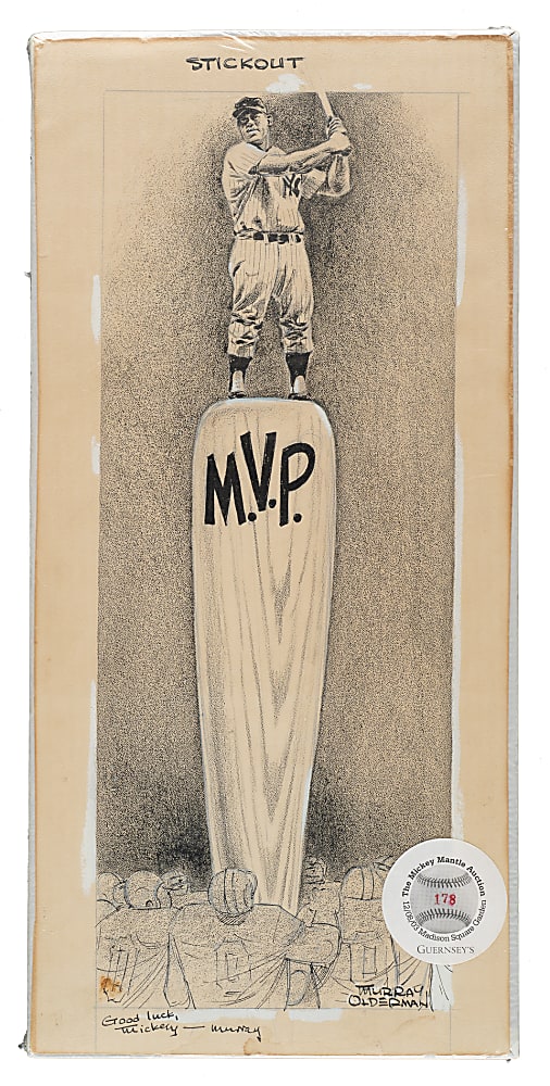 Mickey Mantle Original Artwork by Murray Olderman (Ex-Mantle Estate)
