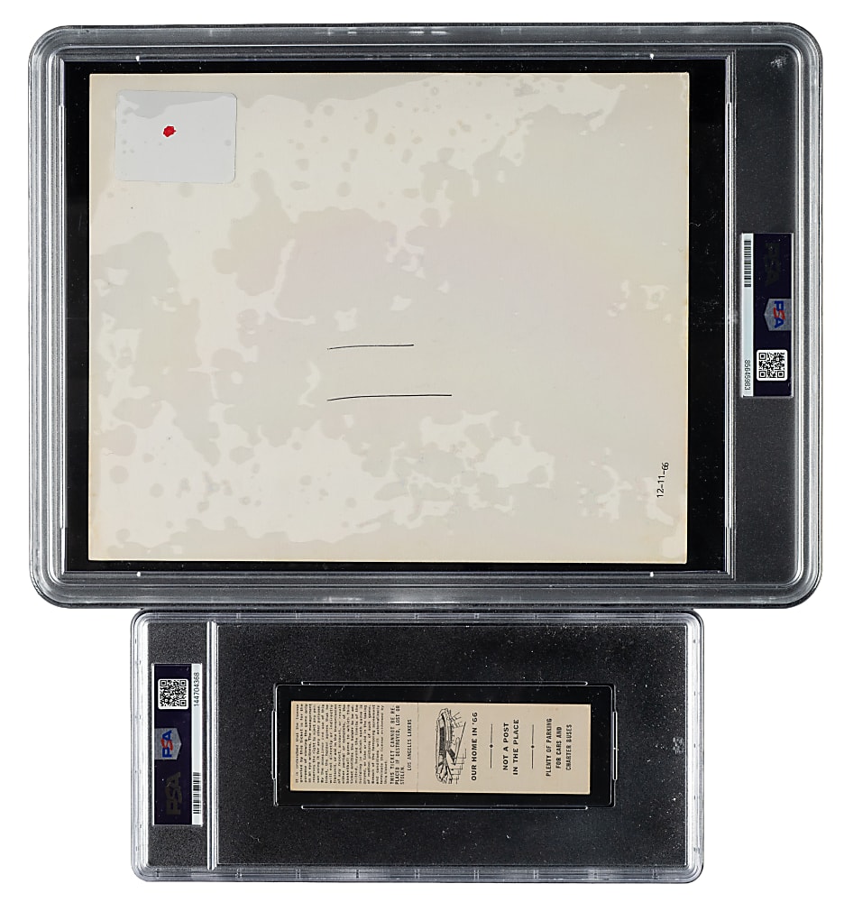 December 11, 1966 Los Angeles Lakers (vs. Cincinnati Royals) Full Ticket PSA VG-EX 4 Plus Original PSA/DNA Type I Photograph From the Same Game - Oscar Robertson 33 Points and Jerry West 37 Points