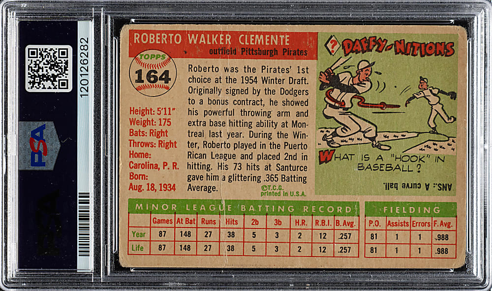 1955 Topps #164 Roberto Clemente Rookie PSA POOR 1
