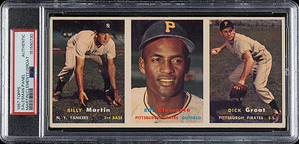 1957 Topps Salesman-Sample Three-Card Advertising Panel with Roberto Clemente