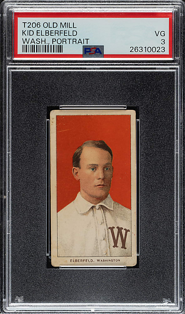 1909-1911 T206 White Border Kid Elberfeld Washington, Portrait PSA VG 3 - Old Mill Back