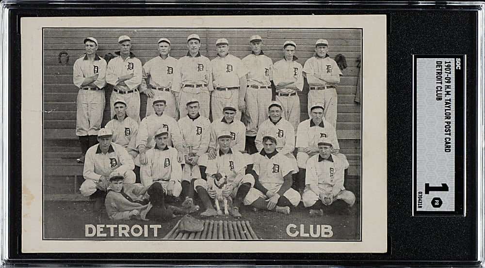 1907-1909 H. M. Taylor Postcard Detroit Tigers Team with Ty Cobb Rookie SGC POOR 1