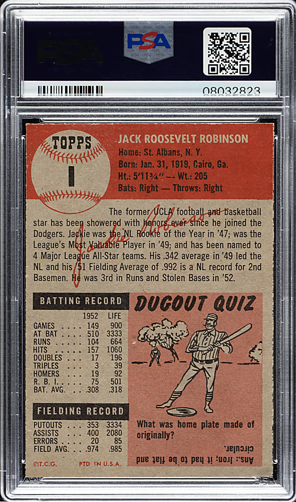 1953 Topps #1 Jackie Robinson PSA MINT 9