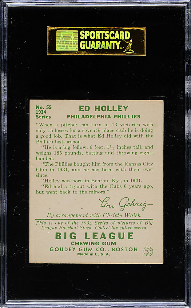1934 R320 Goudey #55 Ed Holley SGC NM/MT+ 92