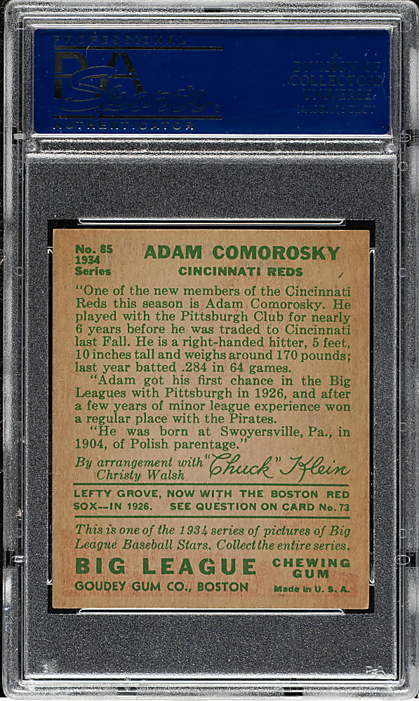 1934 R320 Goudey #85 Adam Comorosky PSA NM-MT 8