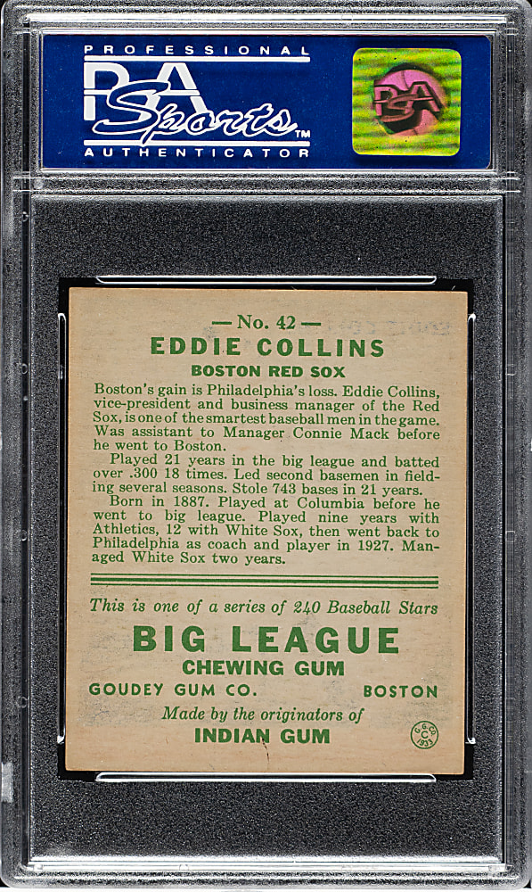 1933 R319 Goudey #42 Eddie Collins PSA NM-MT 8 - Highest Graded!