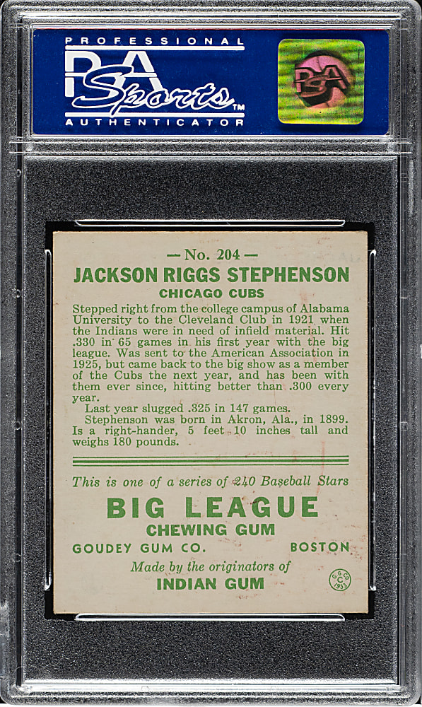 1933 R319 Goudey #204 Riggs Stephenson PSA NM-MT 8