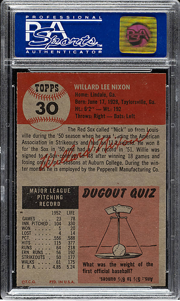 1953 Topps #30 Willard Nixon PSA MINT 9 - Highest Graded!