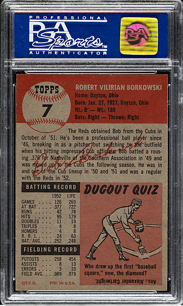 1953 Topps #7 Bob Borkowski PSA MINT 9 - Highest Graded!