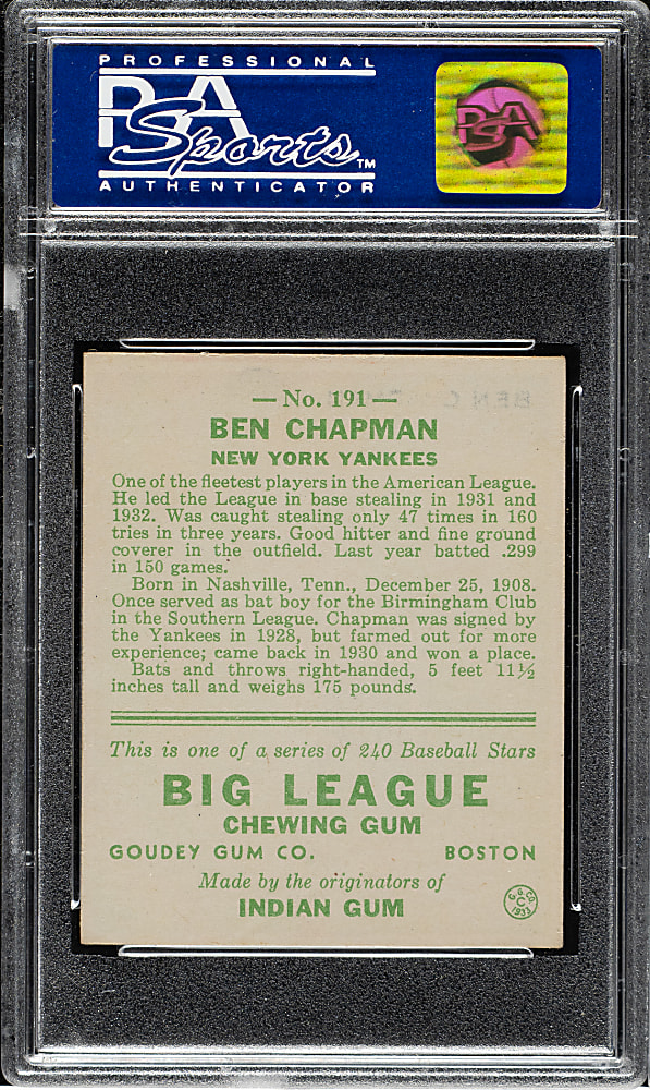 1933 R319 Goudey #191 Ben Chapman PSA NM 7