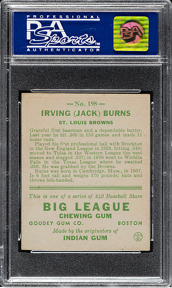 1933 R319 Goudey #198 Jack Burns PSA NM 7