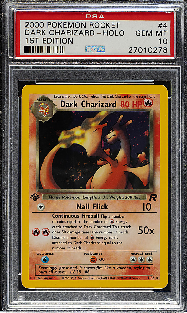 2000 Pokemon Rocket 1st Edition #4 Dark Charizard Holographic (Swirl) PSA GEM MINT 10