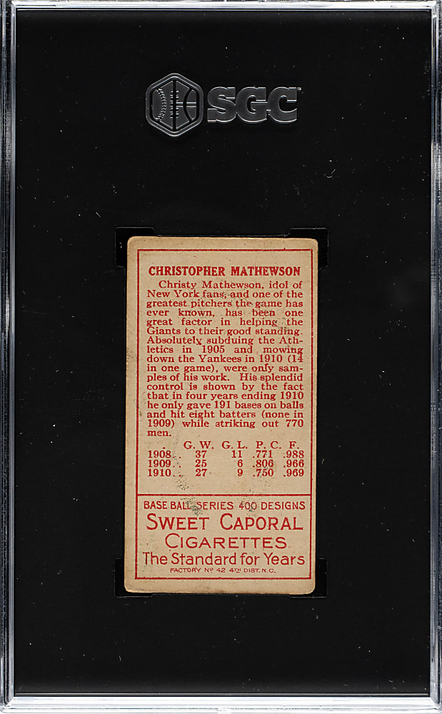 1911 T205 Gold Border Christy Mathewson SGC VG/EX 4