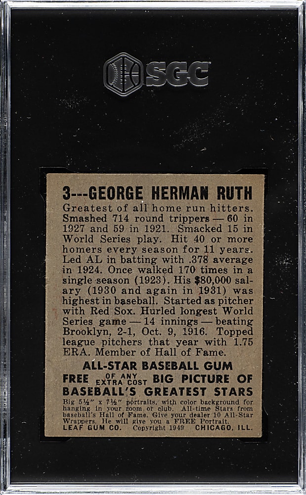 1948-1949 Leaf #3 Babe Ruth SGC EX 5