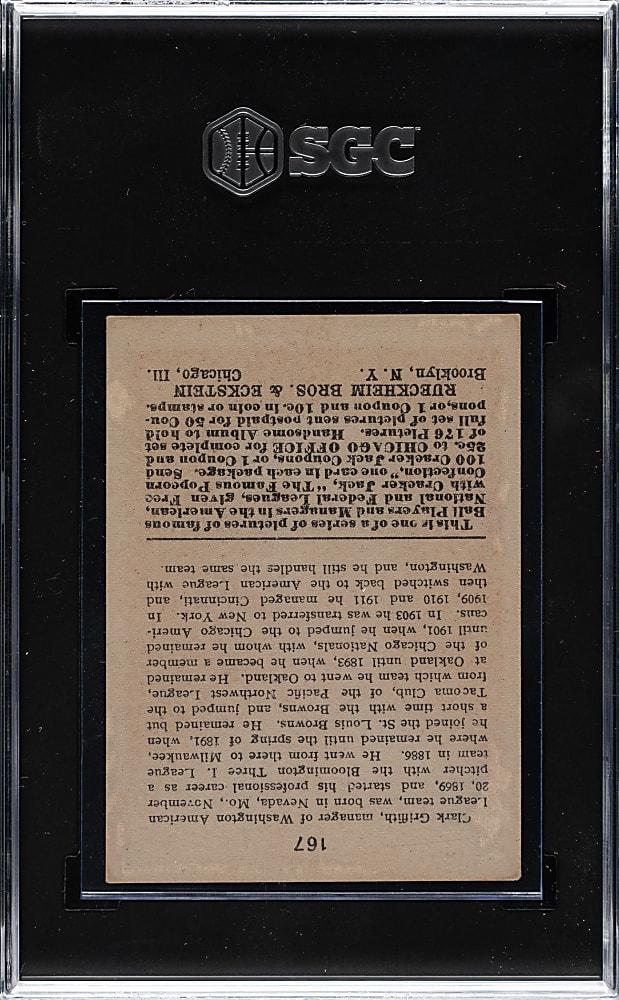 1915 E145 Cracker Jack #167 Clark Griffith SGC EX/NM 6
