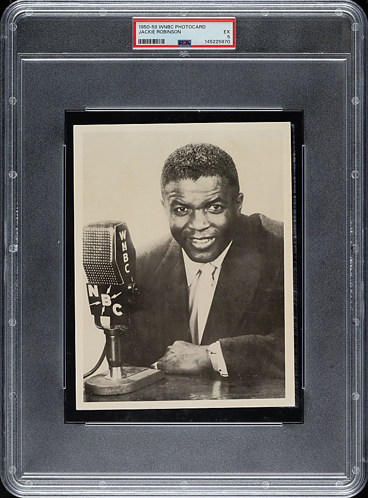 Circa 1950s WNBC Jackie Robinson Jumbo Postcard PSA EX 5