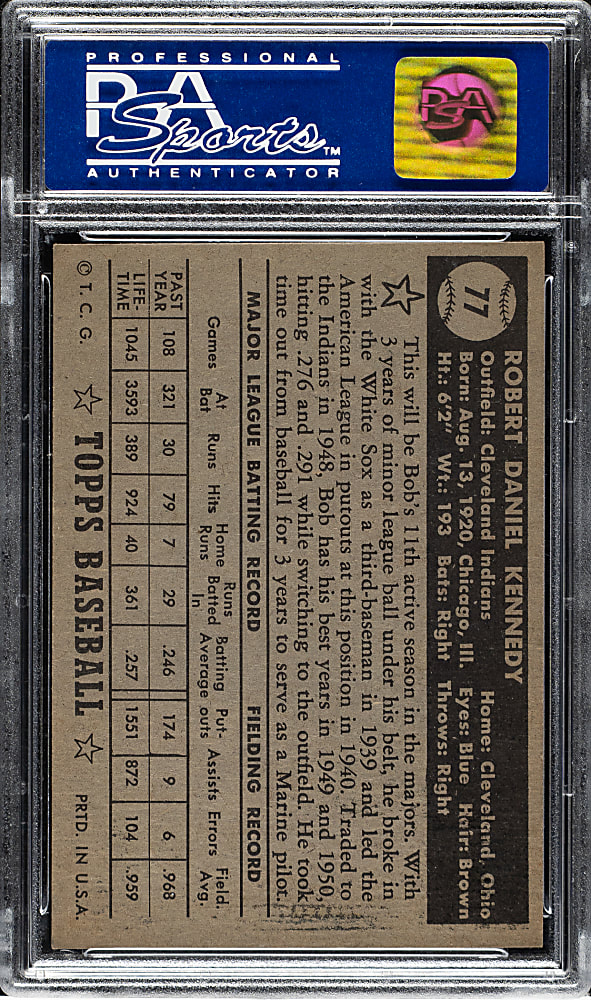 1952 Topps #77 Bob Kennedy Black Back PSA NM-MT 8