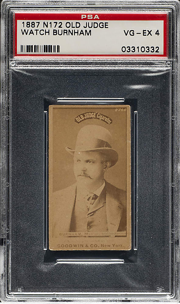 1887 N172 Old Judge "Watch" Burnham Portrait with Bowler Hat PSA VG-EX 4
