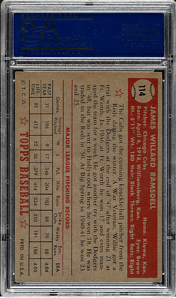 1952 Topps #114 Willard Ramsdell PSA NM-MT 8