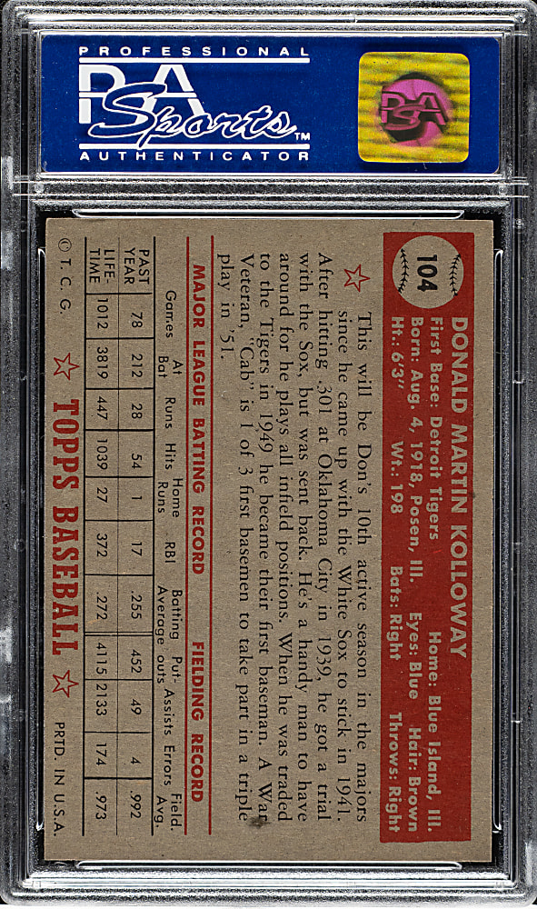 1952 Topps #104 Don Kolloway PSA NM-MT 8