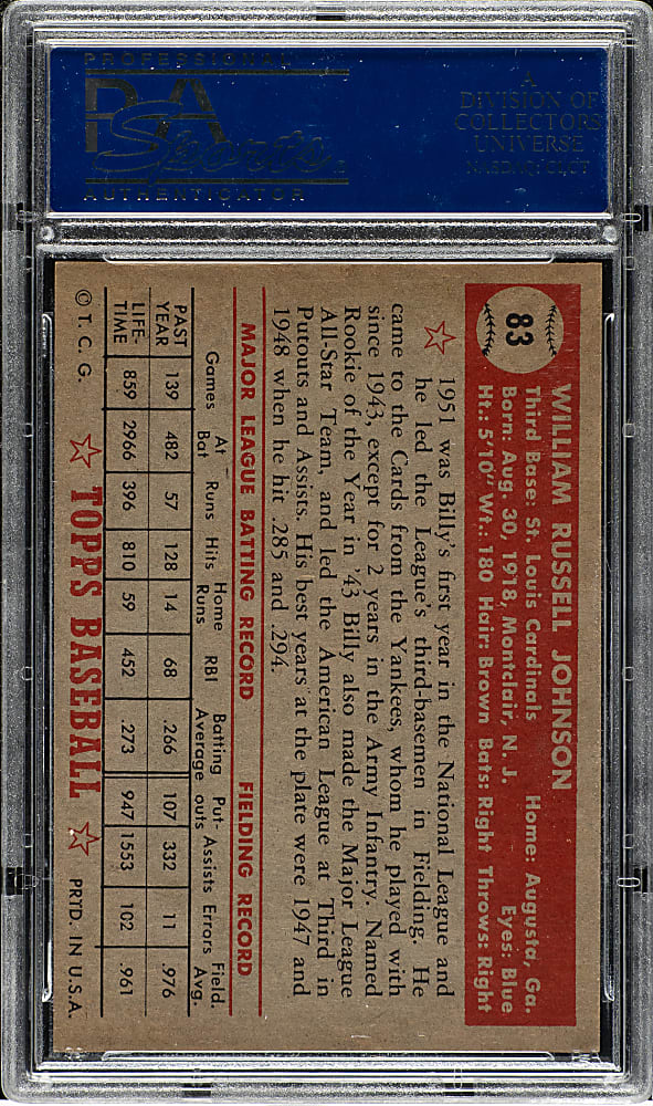 1952 Topps #83 Billy Johnson PSA NM-MT 8