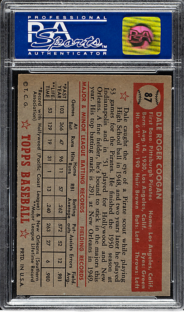 1952 Topps #87 Dale Coogan PSA NM-MT 8
