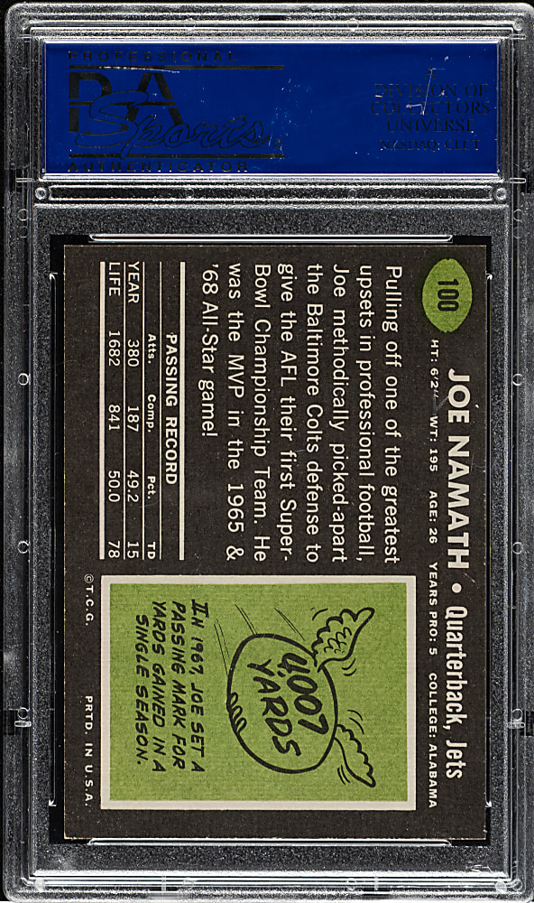 1969 Topps Football #100 Joe Namath PSA NM-MT 8