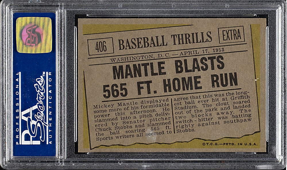 1961 Topps #406 Mantle Blasts 565 Ft. Home Run PSA MINT 9