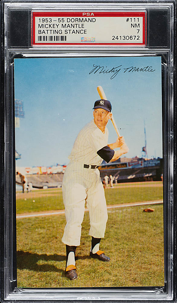 1953-1955 Dormand Postcard Mickey Mantle Batting PSA NM 7