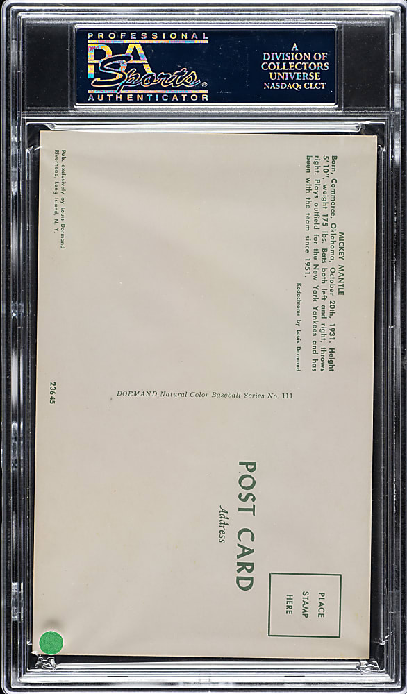 1953-1955 Dormand Postcard Mickey Mantle Batting PSA NM 7